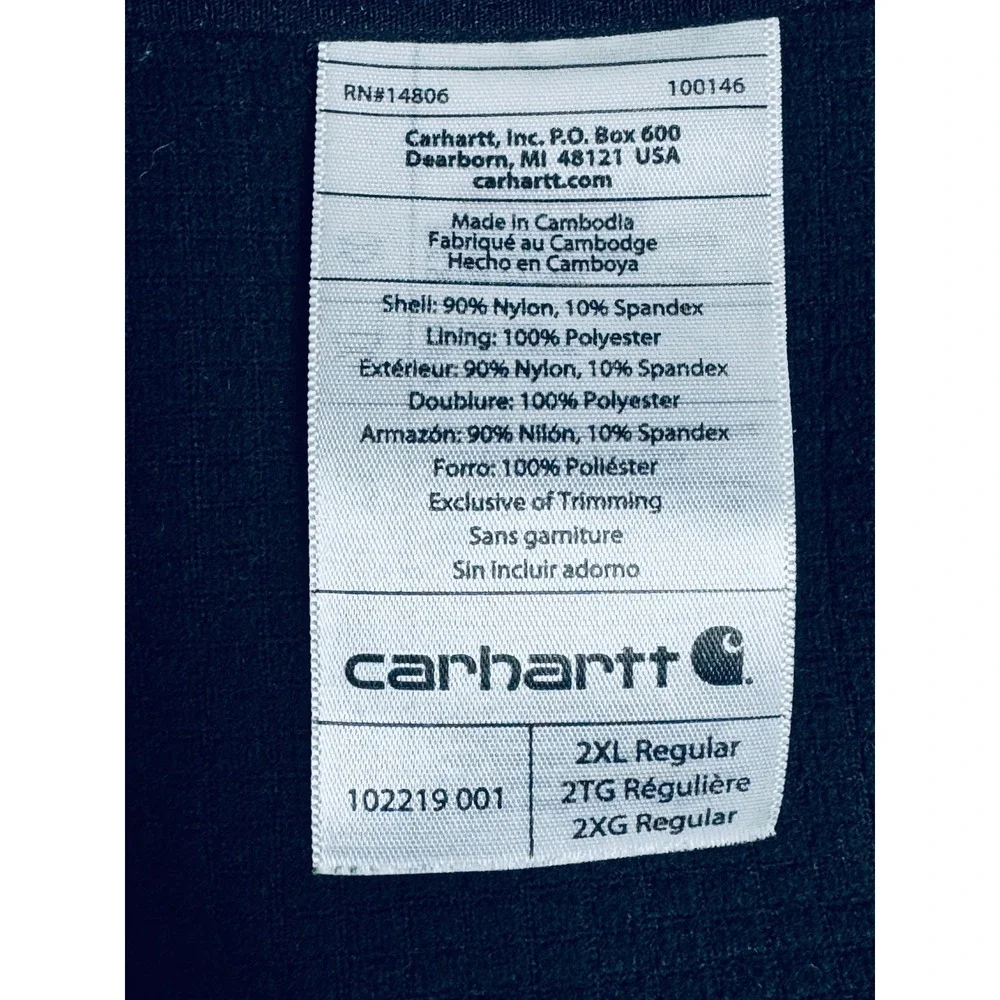 Carhartt Softshell Vest Mens 2X Black Full Zip Work Outdoor Zipper Pockets